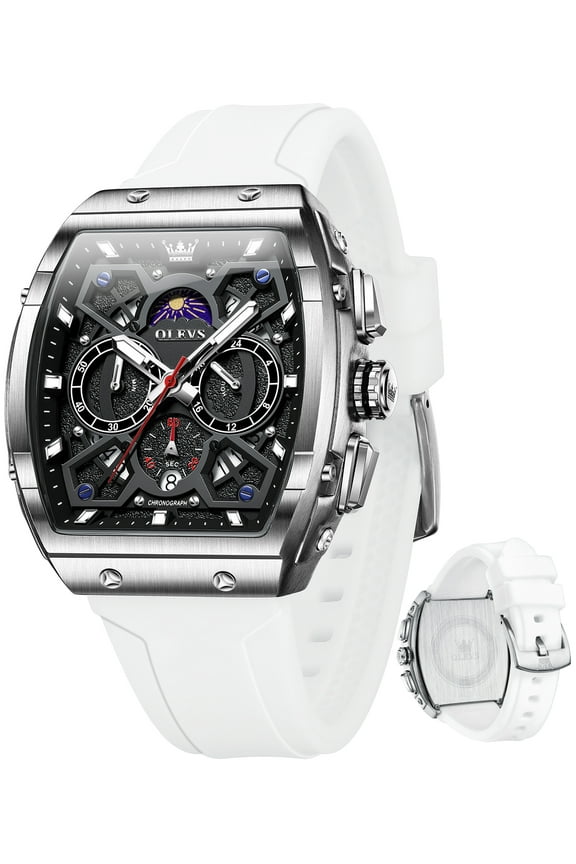 Watches for Men Chronograph Waterproof Luxury Dress Quartz Silicon Strap Multifunction Moon Phase Calendar Luminous Men Wrist Watches Reloj Para Hombre Black/Red