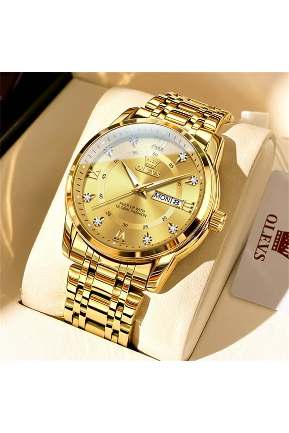 Watches for Men Classic Business Dress Analog Quartz Stainless Steel Waterproof Luminous Date Diamond Mens Wrist Watches Relojes De Hombre,Gold/Blue/Black Dial