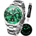 thumbnail image 1 of OLEVS Watches for Men Classic with Date Business Dress Luxury Big Face Green/Black/Blue Waterproof Luminous Mens Wrist Watch Analog Two Tone Stainless Steel Men Watch, 1 of 12