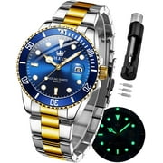 OLEVS Watches for Men Classic with Date Business Dress Luxury Big Face Green/Black/Blue Waterproof Luminous Mens Wrist Watch Analog Two Tone Stainless Steel Men Watch