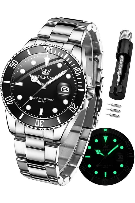 Watches for Men Classic with Date Business Dress Luxury Big Face Green/Black/Blue Waterproof Luminous Mens Wrist Watch Analog Two Tone Stainless Steel Men Watch