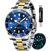 OLEVS Watches for Men Classic with Date Business Dress Luxury Big Face Green/Black/Blue Waterproof Luminous Mens Wrist Watch Analog Two Tone Stainless Steel Men Watch