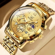 OLEVS Watches for Men Classic with Date Business Dress Luxury Digital Gold/Black/Blue Waterproof Luminous Mens Wrist Watches Analog Two Tone Stainless Steel Male Reloj para Hombre
