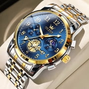 OLEVS Mens Watches Chronograph Business Dress Quartz Stainless Steel Waterproof Luminous Date Wrist Watch For Men Blue Dial