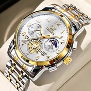 OLEVS Watches for Men Classic with Date Business Dress Luxury Digital Gold/Black/Blue Waterproof Luminous Mens Wrist Watches Analog Two Tone Stainless Steel Male Reloj para Hombre