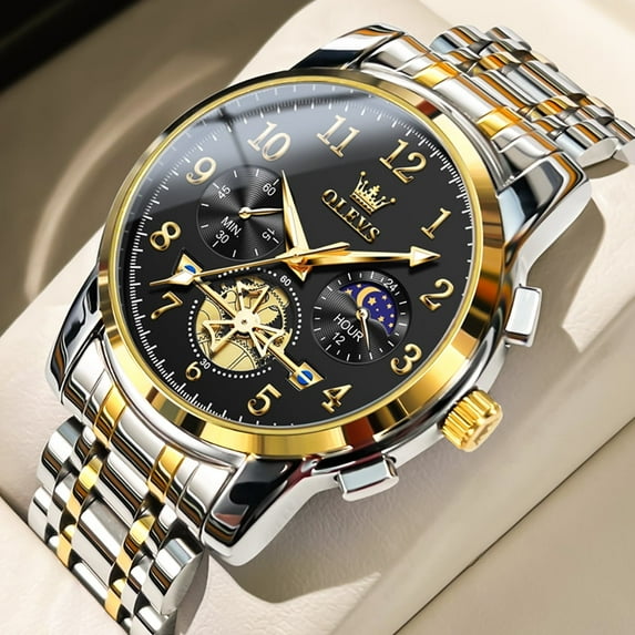 OLEVS Mens Watches Chronograph Business Dress Quartz Stainless Steel Waterproof Luminous Date Wrist Watch For Men Blue Dial