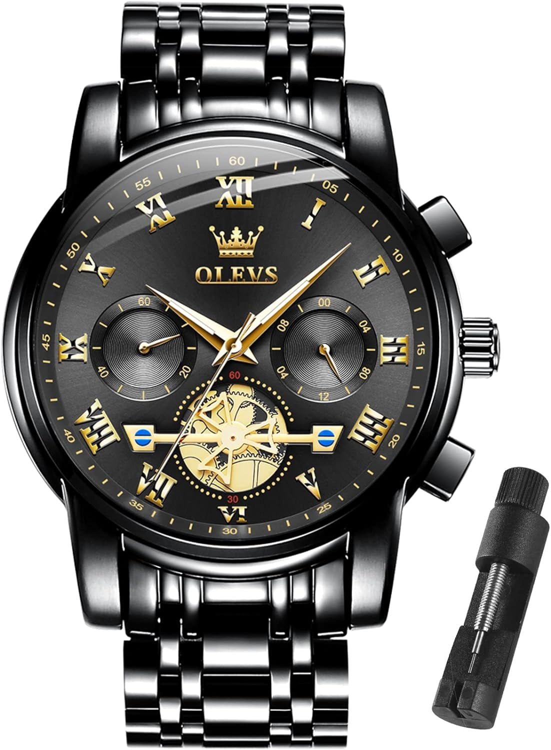 OLEVS Watches for Men with Date Luxury Big Face Waterproof Mens Wristwatch Analog Dress Two Tone Stainless Steel Man Watch Luminous Relojes De Hombre Calendar Green Blue Black Dial Walmart