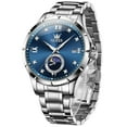 thumbnail image 1 of OLEVS Watches for Men Diamond Business Dress Casual Analog Moon Phase Calendar Quartz Stainless Steel Waterproof Luminous Date Men Wrist Watches Reloj Para Hombre Blue Dial, 1 of 13