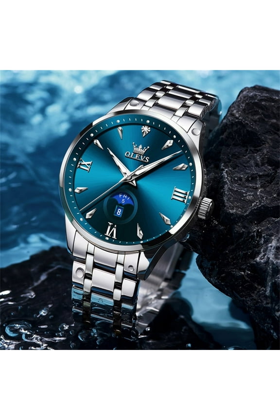 Watches for Men Business Dress Casual Analog Quartz Stainless Steel Waterproof Luminous Men Wrist Watches Reloj Para Hombre Blue Dial