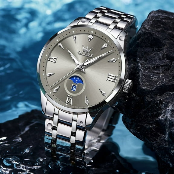 OLEVS Watches for Men Business Dress Casual Analog Quartz Stainless Steel Waterproof Luminous Men Wrist Watches Reloj Para Hombre Gray Dial
