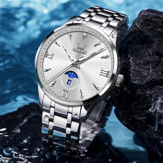 OLEVS Watches for Men Business Dress Casual Analog Quartz Stainless Steel Waterproof Luminous Men Wrist Watches Reloj Para Hombre White Dial