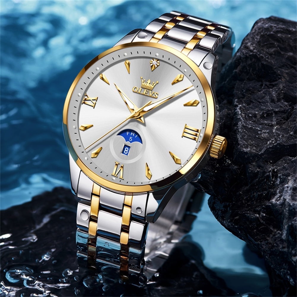 OLEVS Watches for Men Business Dress Casual Analog Quartz Stainless Steel Waterproof Luminous Men Wrist Watches Reloj Para Hombre White Dial
