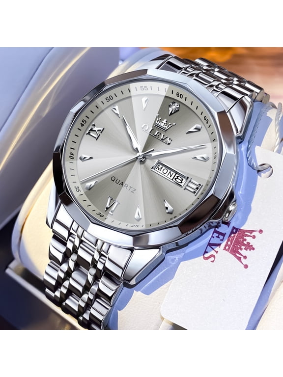 Watches for Men Diamond Business Dress Classic Casual Analog Quartz Stainless Steel Waterproof Luminous Date Men Wrist Watches Reloj Para Hombre Gray Dial