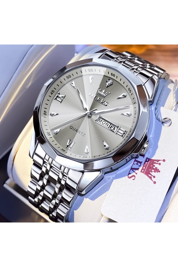 Watches for Men Diamond Business Dress Classic Casual Analog Quartz Stainless Steel Waterproof Luminous Date Men Wrist Watches Reloj Para Hombre Gray Dial