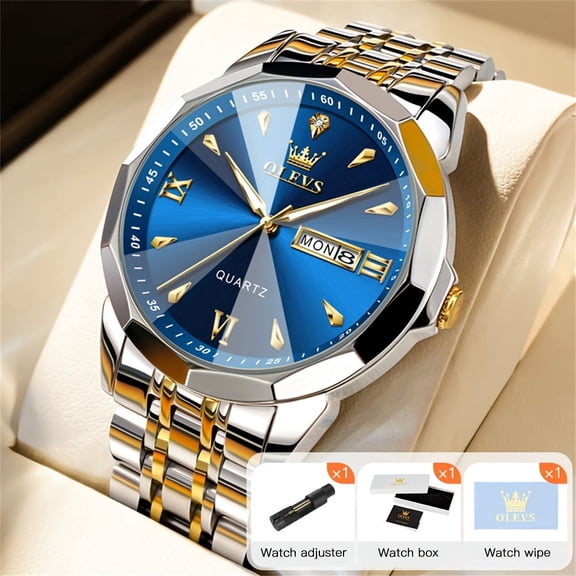 OLEVS Watches for Men Diamond Business Dress Classic Casual Analog Quartz Stainless Steel Waterproof Luminous Date Men Wrist Watches Reloj Para Hombre Gray Dial