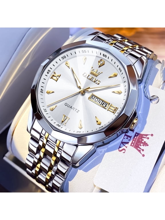 Watches for Men Diamond Business Dress Classic Casual Analog Quartz Stainless Steel Waterproof Luminous Date Men Wrist Watches Reloj Para Hombre White Dial