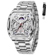 OLEVS Watches for Men Fashion Dress Analog Quartz Chronograph Casual Moon Phase Date Stainless Steel Waterproof 6-Hand Luminous Men Wrist Watches Reloj Para Hombre Black/Blue Dial