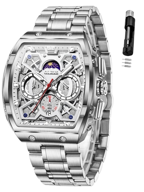 Watches for Men Fashion Dress Analog Quartz Chronograph Casual Moon Phase Date Stainless Steel Waterproof 6-Hand Luminous Men Wrist Watches Reloj Para Hombre Black/Blue Dial
