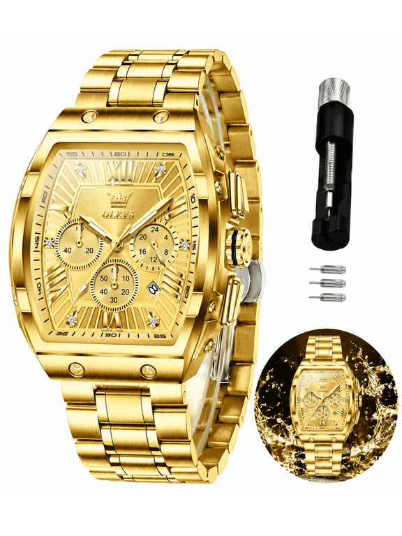 Watches for Men Fashion Dress Analog Quartz Waterproof Casual Chronograph Roman Numeral Gold Plated Stainless Steel 6-Hand Luminous Date Classic Mens Wrist Watches Reloj Para Hombre