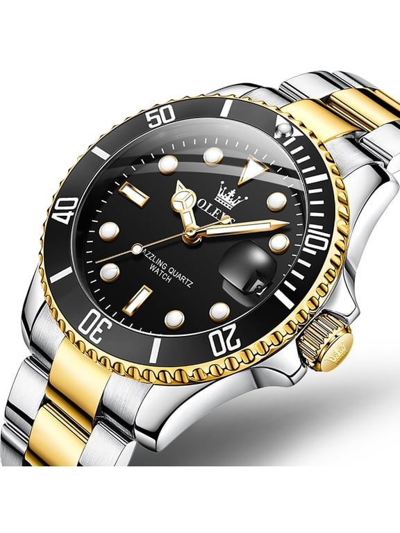 Watches for Men Luxury Classic Dress Analog Quartz Fashion Two Tone Gold Plated Stainless Steel Date Waterproof Luminous Mens Wrist Watches Reloj Para Hombre Green/Black/Blue