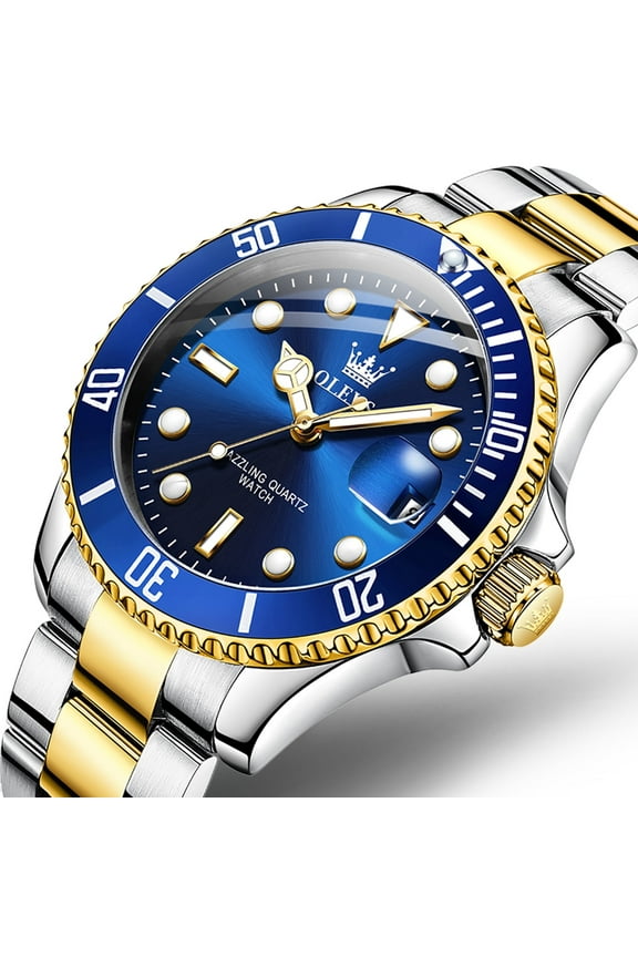 Watches for Men Luxury Classic Dress Analog Quartz Fashion Two Tone Gold Plated Stainless Steel Date Waterproof Luminous Mens Wrist Watches Reloj Para Hombre Green/Black/Blue