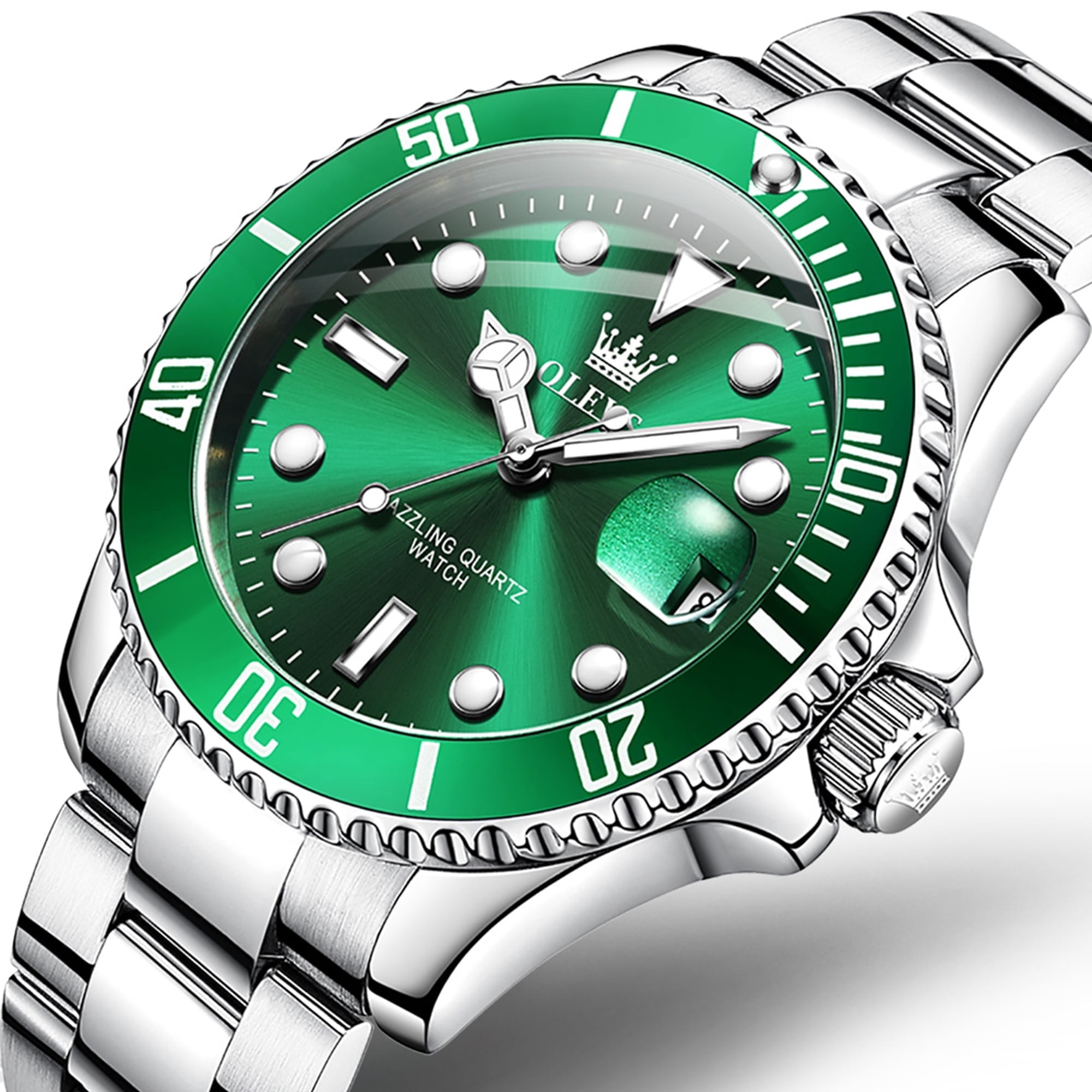 OLEVS Watches for Men Luxury Classic Dress Analog Quartz Fashion Two Tone Gold Plated Stainless Steel Date Waterproof Luminous Mens Wrist Watches Reloj Para Hombre Green/Black/Blue