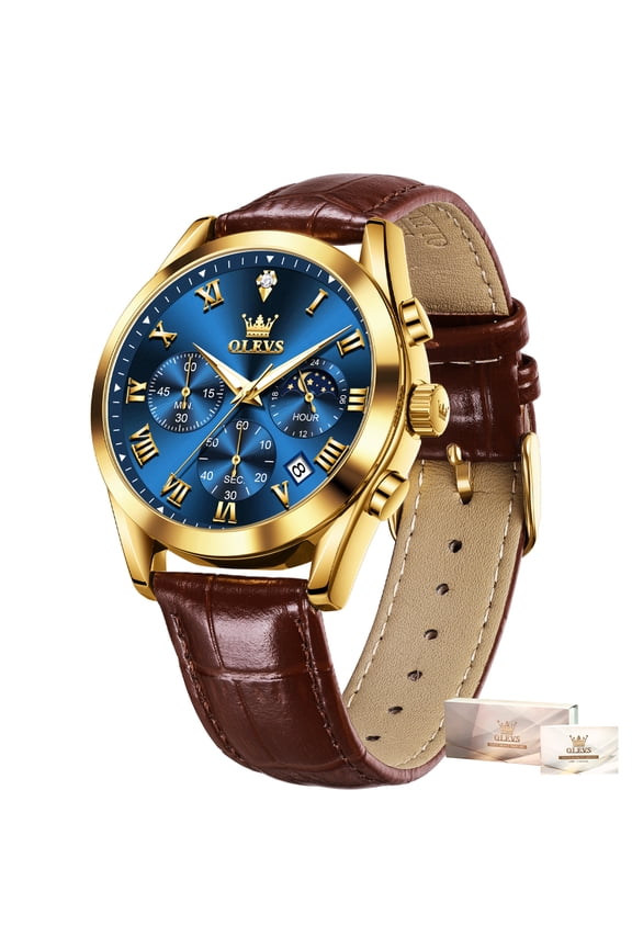 Watches for Men Luxury Dress Analog Quartz PU leather WaterProof 6 Hands Multifunction Casual Luminous Fashion Date Moon Phase Easy Read Mens Wrist Watches Reloj Para Hombre