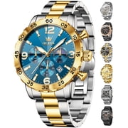 OLEVS Watches for Men Luxury Dress Chronograph Analog Quartz Gold Plated Stainless Steel Moon Phase Waterproof Luminous Date Fashion Mens Wrist Watches Reloj Para Hombre