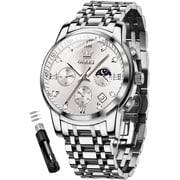 OLEVS Watches for Men, Mens Watches Gifts for Men Chronograph Analog Quartz Luxury Casual Classic Diamond Waterproof Luminous Silver Stainless Steel Reloj para Hombre