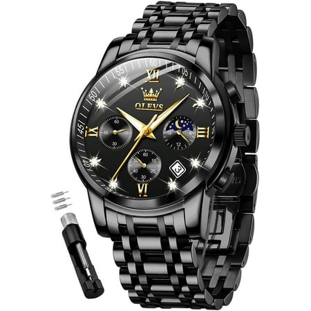 OLEVS Watches for Men, Mens Watches Gifts for Men Chronograph Analog Quartz Luxury Casual Classic Diamond Waterproof Luminous Stainless Steel Reloj para Hombre Blue Dial