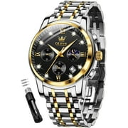 OLEVS Watches for Men, Mens Watches Gifts for Men Chronograph Analog Quartz Luxury Casual Classic Diamond Waterproof Luminous Stainless Steel Reloj para Hombre Black Dial