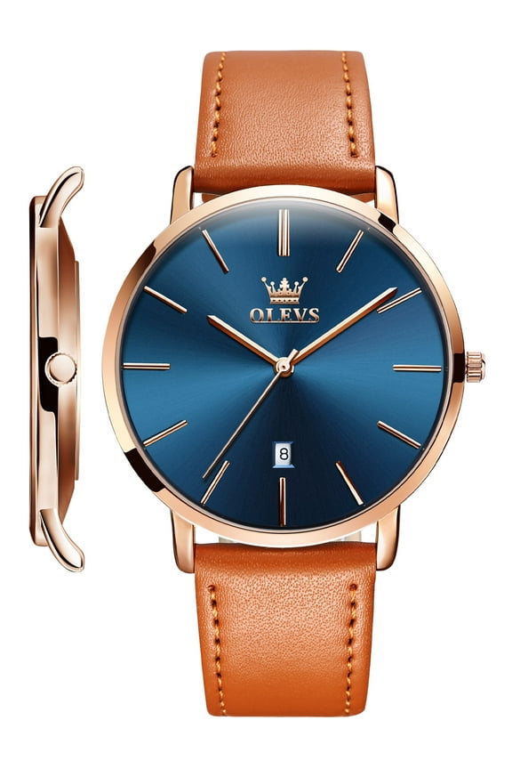 Watches for Men Minimalist Ultra Thin Fashion Casual Analog Quartz Date Watch Waterproof Slim Simple Big Face Dress Mens Wrist Watches with Retro Leather Band for Men Reloj para Hombre