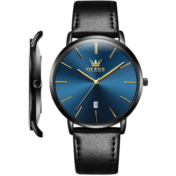 OLEVS Watches for Men Minimalist Ultra Thin Fashion Casual Analog Quartz Date Watch Waterproof Slim Simple Big Face Dress Mens Wrist Watches with Retro Leather Band for Men Reloj para Hombre
