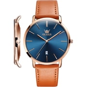 OLEVS Watches for Men Minimalist Ultra Thin Fashion Casual Analog Quartz Date Watch Waterproof Slim Simple Big Face Dress Mens Wrist Watches with Retro Leather Band for Men Reloj para Hombre