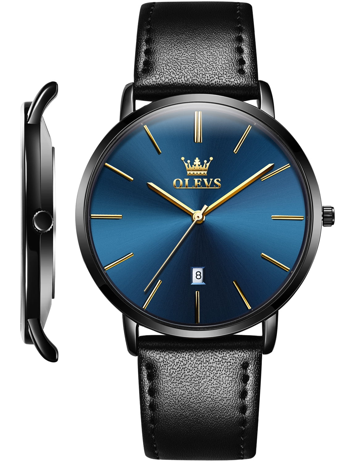OLEVS Watches for Men Minimalist Ultra Thin Fashion Casual Analog Quartz Date Watch Waterproof Slim Simple Big Face Dress Mens Wrist Watches with Retro Leather Band for Men Reloj para Hombre