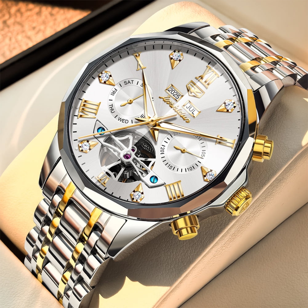 OLEVS Watches for Men Stainless Steel Digital Luxury Luminous Big Face Analog Quartz Easy Read Classic Dress Mens Watches with Date Men Wrist Watches Reloj para Hombre