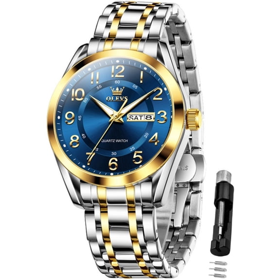 OLEVS Watches for Men Waterproof Classic Dress Digital Analog Quartz Business Stainless Steel Multi Calendar Luminous Two-tone Date Fashion Mens Wrist Watches Reloj Para Hombre