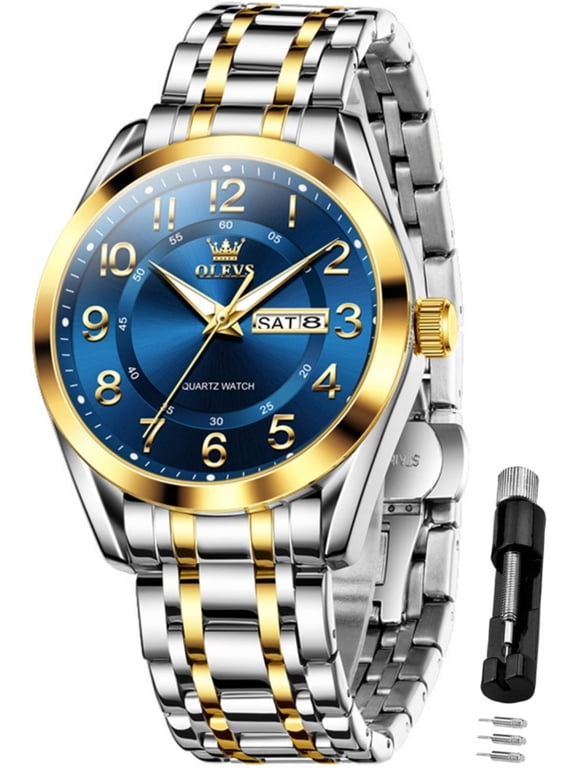 Watches for Men Waterproof Classic Dress Digital Analog Quartz Business Stainless Steel Multi Calendar Luminous Two-tone Date Fashion Mens Wrist Watches Reloj Para Hombre