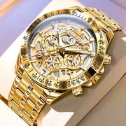 OLEVS Watches for Men Waterproof Luxury Dress Analog Quartz Chronograph Fashion Gold Plated Stainless Steel Luminous Date Classic Mens Wrist Watches Reloj Para Hombre White/Black Dial