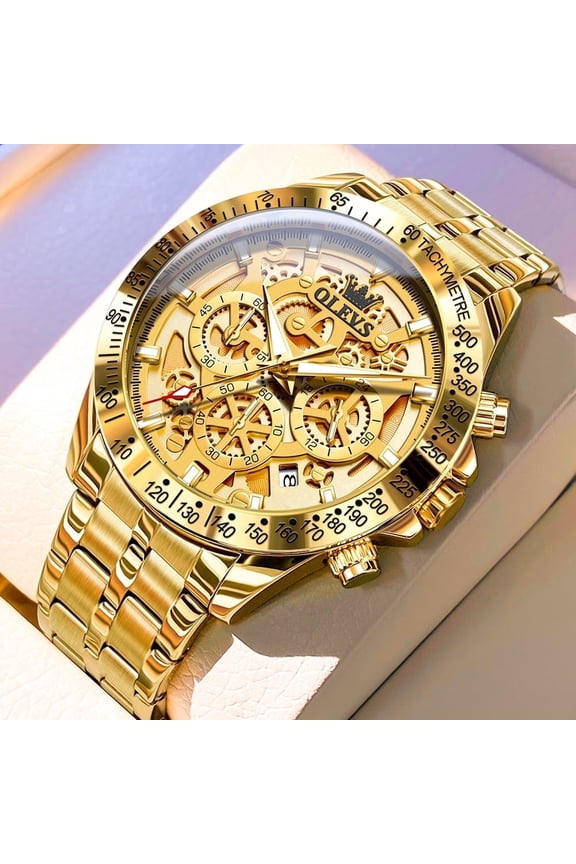 Watches for Men Waterproof Luxury Dress Analog Quartz Chronograph Fashion Gold Plated Stainless Steel Luminous Date Classic Mens Wrist Watches Reloj Para Hombre White/Black Dial