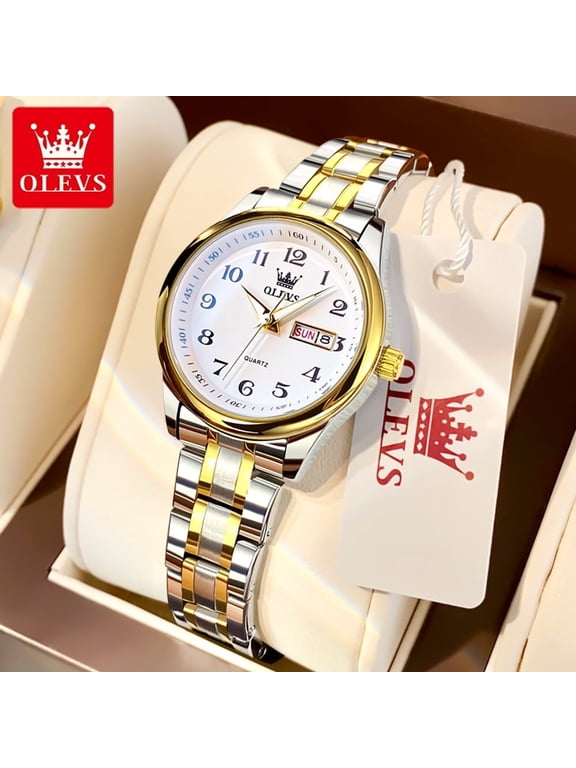 Watches for Women Business Dress Two Tone Gold Plated Stainless Steel Analog Quartz Digital Date Waterproof Luminous Ladies Wrist Watches Relojes para Mujer