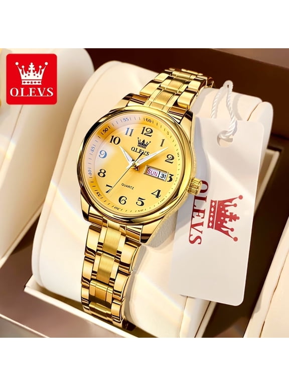 Watches for Women Business Dress Two Tone Gold Plated Stainless Steel Analog Quartz Digital Date Waterproof Luminous Ladies Wrist Watches Relojes para Mujer