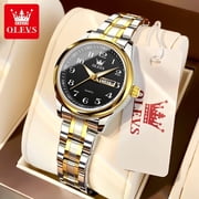 OLEVS Watches for Women Business Dress Two Tone Gold Plated Stainless Steel Analog Quartz Digital Date Waterproof Luminous Ladies Wrist Watches Relojes para Mujer