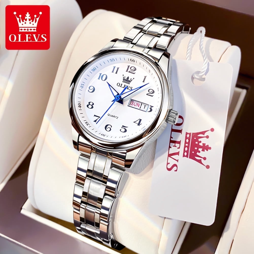 OLEVS Watches for Women Business Dress Two Tone Gold Plated Stainless Steel Analog Quartz Digital Date Waterproof Luminous Ladies Wrist Watches Relojes para Mujer