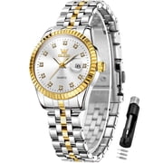 OLEVS Watches for Women Diamond with Date Luxury Female Waterproof Women Wrist Watch Analog Dress Quartz Stainless Steel Ladies Watch Luminous Calendar Women Watch Reloj para Mujer