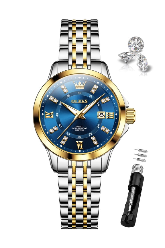 Watches for Women Diamond with Date Luxury Female Waterproof Womens Wrist Watches Analog Dress Quartz Stainless Steel Ladies Watch Luminous Calendar Women's Watch Reloj para Mujer