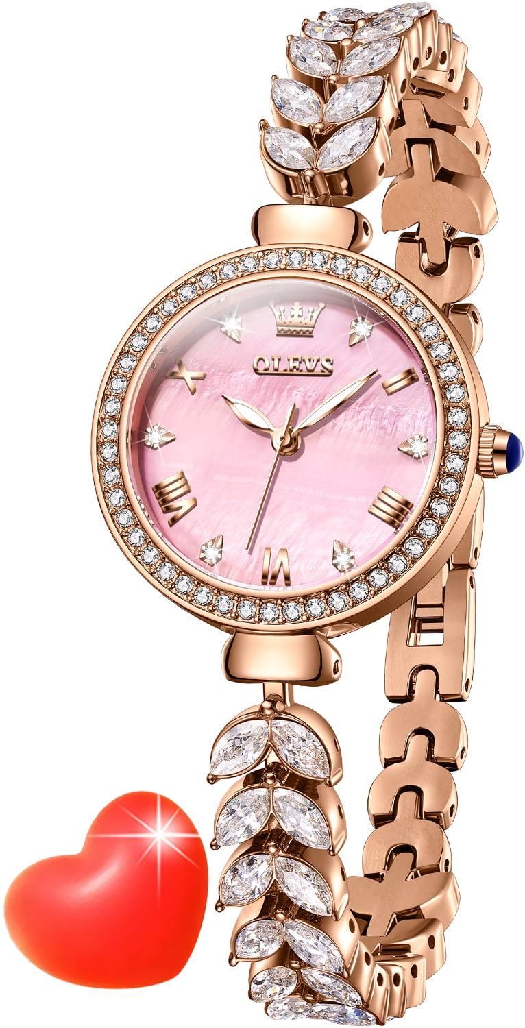 OLEVS Watches for Women Fashion Dress Analog Quartz Rose Gold Plated Stainless Steel Waterproof Luminous Luxury Ladies Watches Women Wrist Watches Gift Relojes para Mujer Pink/Purple/Green/Blue