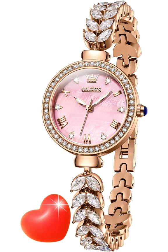 Watches for Women Fashion Dress Analog Quartz Rose Gold Plated Stainless Steel Waterproof Luminous Luxury Ladies Watches Women Wrist Watches Gift Relojes para Mujer Pink/Purple/Green/Blue