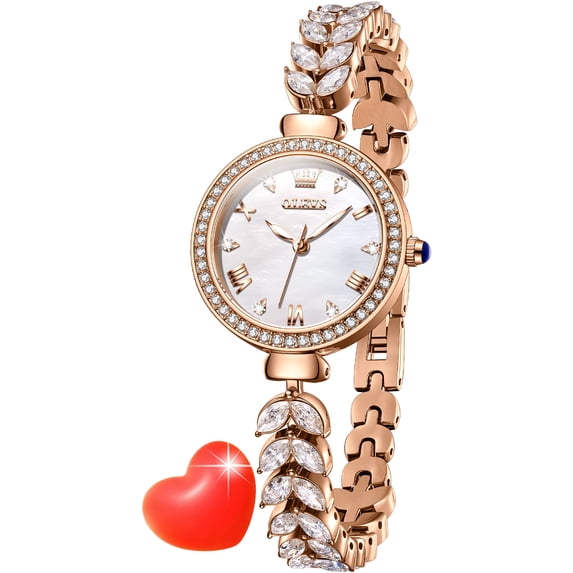 OLEVS Watches for Women Fashion Dress Analog Quartz Rose Gold Plated Stainless Steel Waterproof Luminous Luxury Ladies Watches Women Wrist Watches Gift Relojes para Mujer Pink/Purple/Green/Blue