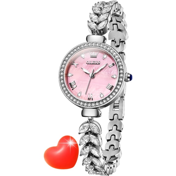 OLEVS Watches for Women Fashion Dress Analog Quartz Rose Gold Plated Stainless Steel Waterproof Luminous Luxury Ladies Watches Women Wrist Watches Gift Relojes para Mujer Pink/Purple/Green/Blue